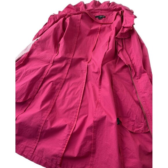 Willi Smith Pink Ruffle Trench Coat Small Belted Zip Front Cotton Jacket - Picture 3 of 13